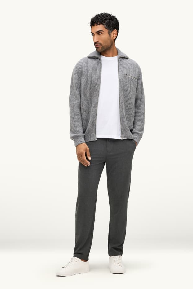 Pánské - Kalhoty chino - tapered fit - tmavě šedý melír