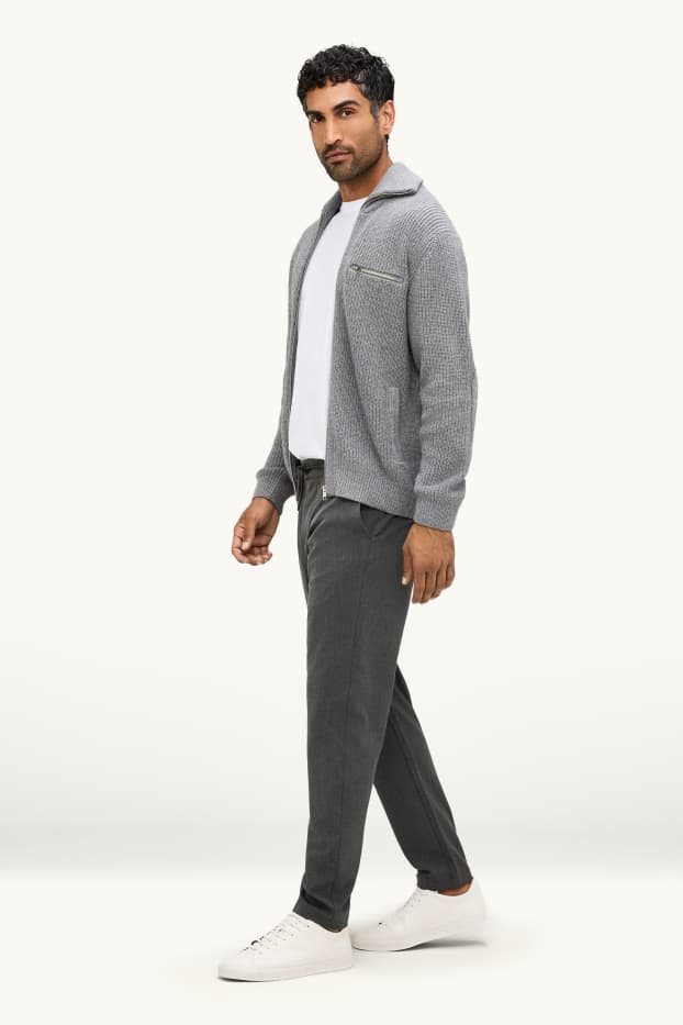 Pánské - Kalhoty chino - tapered fit - tmavě šedý melír