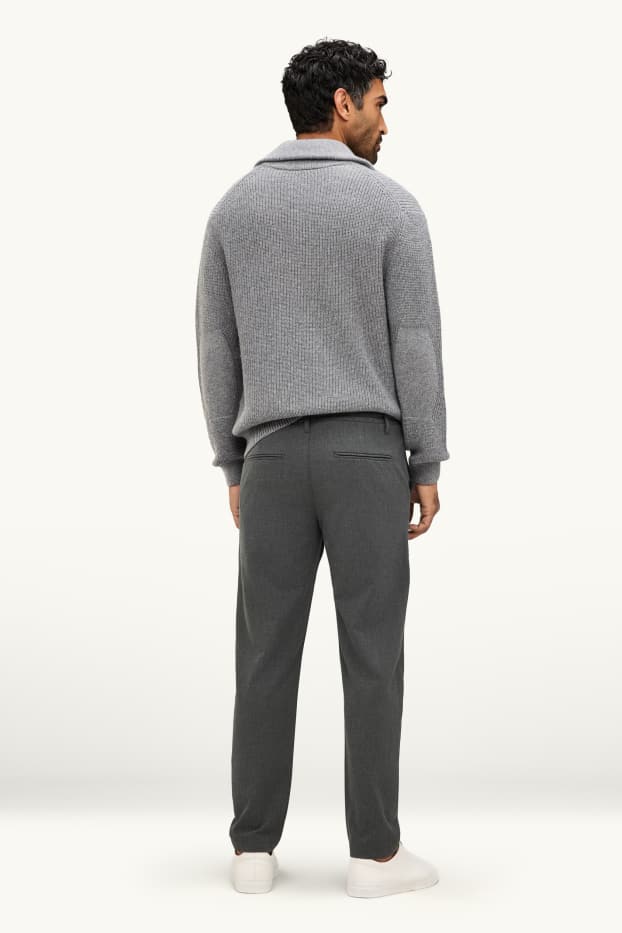 Pánské - Kalhoty chino - tapered fit - tmavě šedý melír