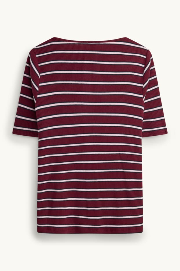 Damen - T-Shirt - Regular Fit - gestreift - gestreift - bordeaux / weiss