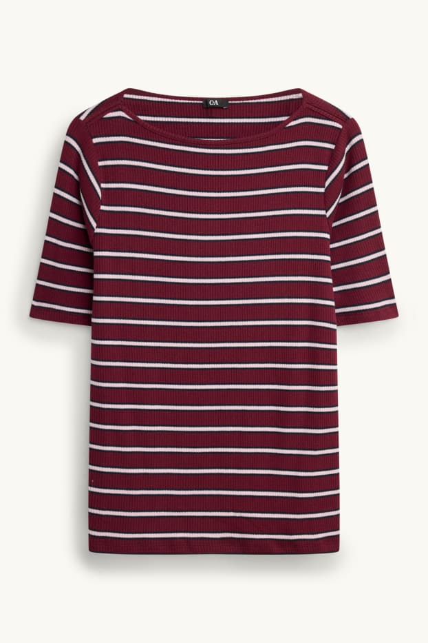Damen - T-Shirt - Regular Fit - gestreift - gestreift - bordeaux / weiss