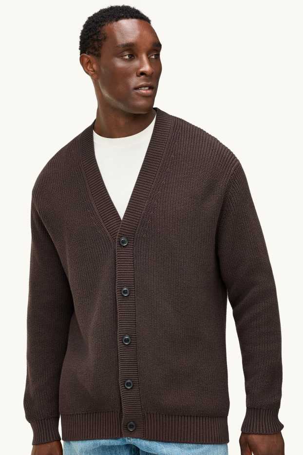 Uomo - Cardigan - a coste - marrone scuro