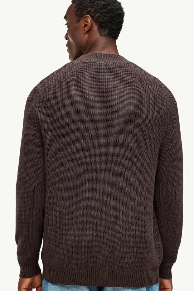 Uomo - Cardigan - a coste - marrone scuro