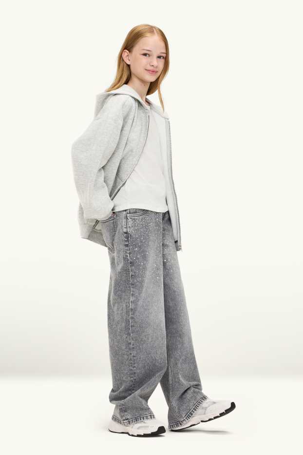 Nena - Wide Leg Jeans amb pedres d’estràs - gris/platejat