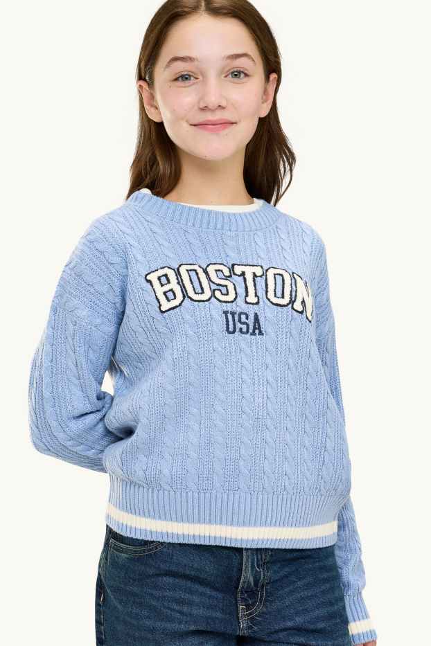 Copii - Fete - Boston - pulover - cu torsade - albastru deschis