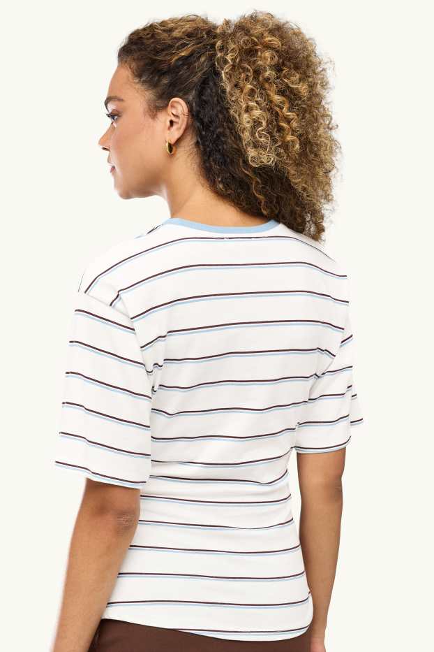 Femmes - T-shirt - slim fit - à rayures - blanc / bleu clair