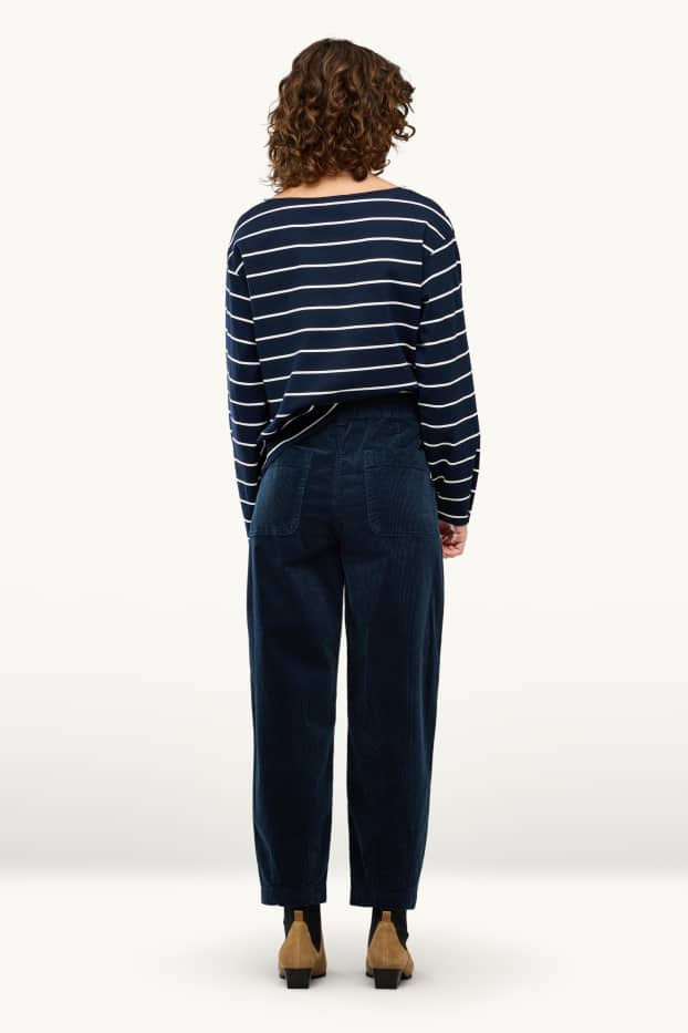 Femmes - Pantalon en velours côtelé - high waist - barrel leg - LYCRA ® - bleu foncé