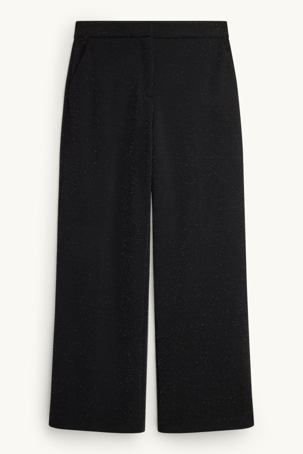 Femmes - Pantalon en toile - high waist - regular fit - effet brillant - noir