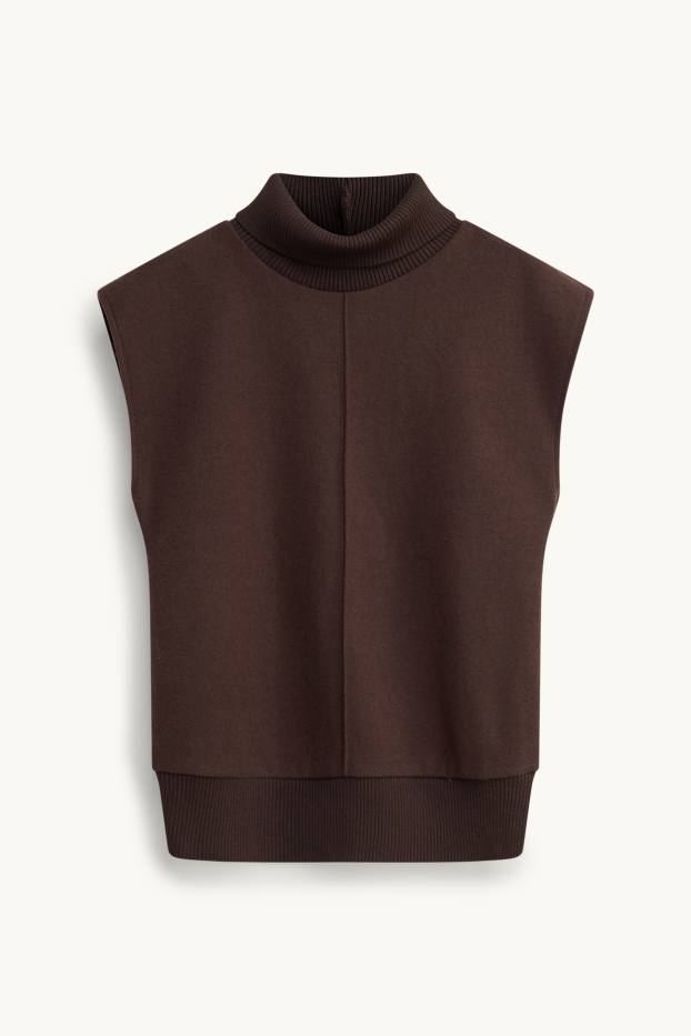 Damen - Rollkragentop - gerippt - braun