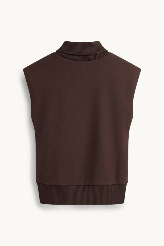 Damen - Rollkragentop - gerippt - braun