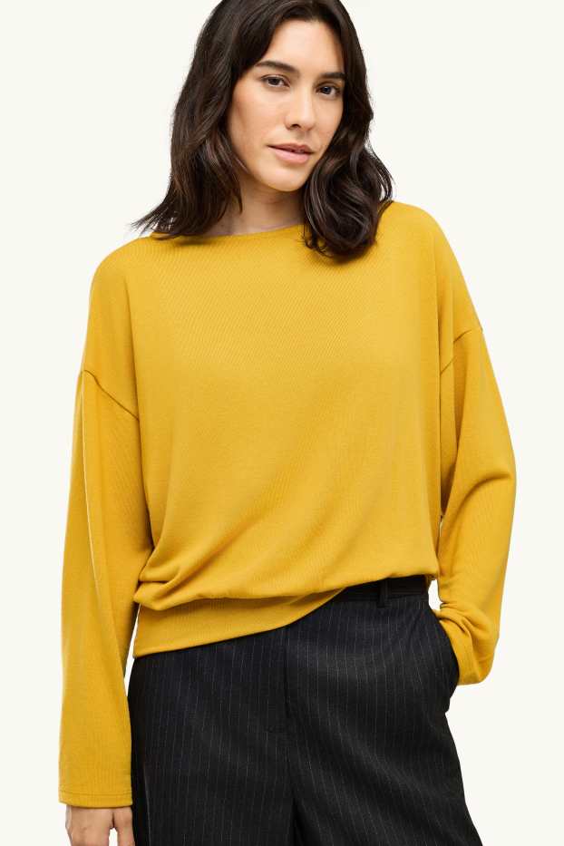 Dames - Longsleeve - slim fit - mosterdgeel