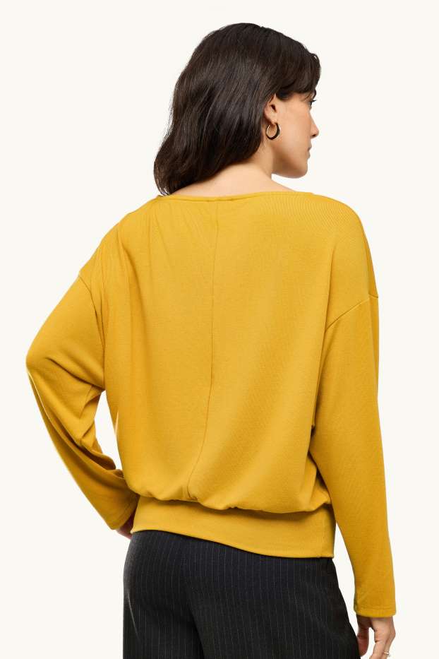 Dames - Longsleeve - slim fit - mosterdgeel