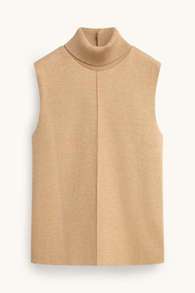 Damen - Rollkragentop - gerippt - beige