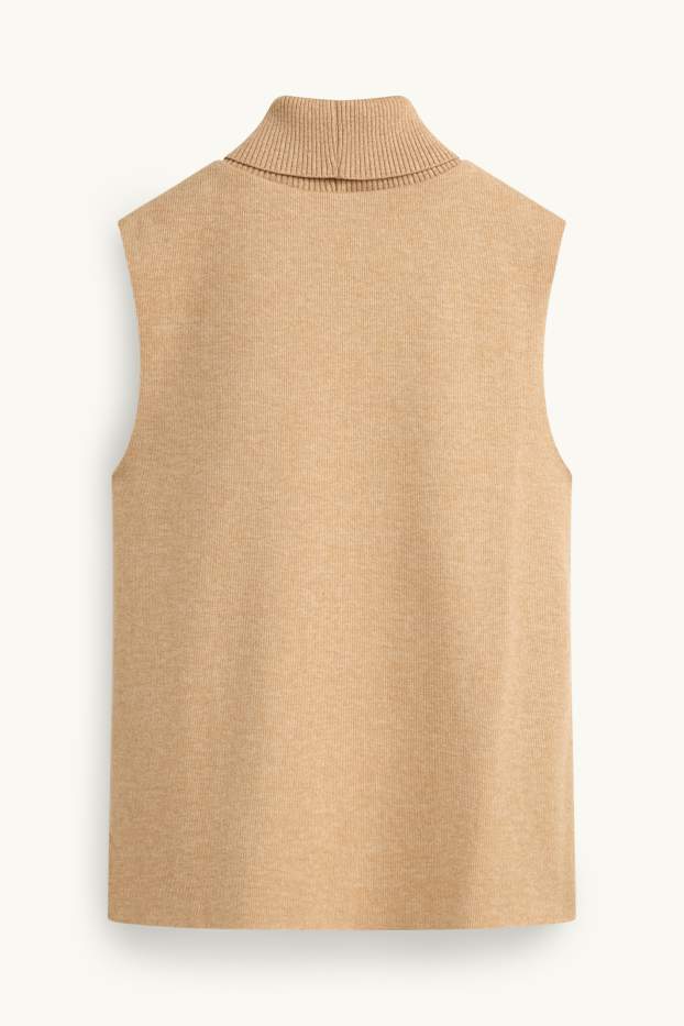 Damen - Rollkragentop - gerippt - beige