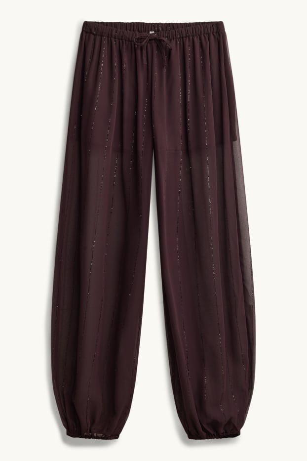 Women - Harem trousers - mid-rise waist - balloon leg - shiny - brown
