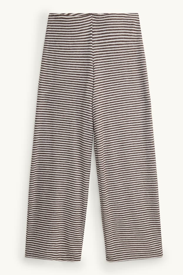 Femei - Pantaloni din jerseu - talie medie - wide leg - cu dungi - maro / alb-crem