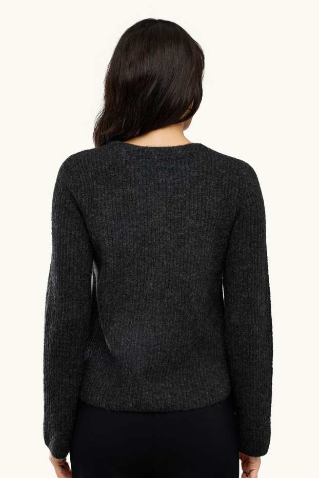 Women - Cardigan - ribbed - dark gray
