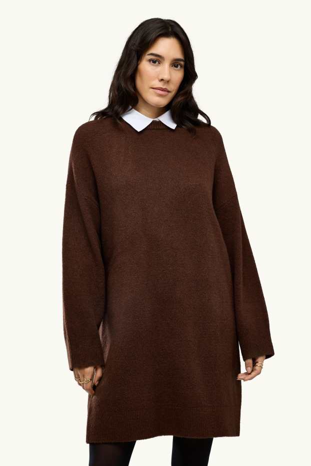 Donna - Vestito in maglia - straight fit - marrone