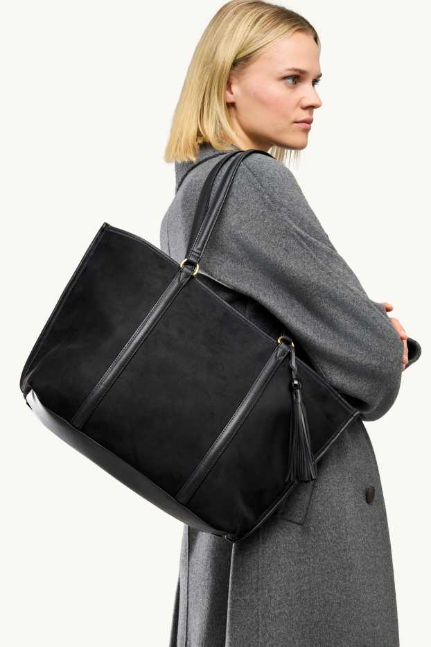 Dames - Grote shopper - imitatiesuède - zwart
