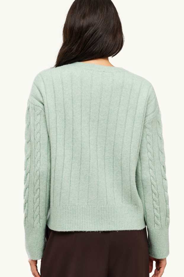 Femmes - Pull - motif tressé - vert clair