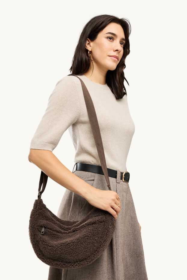 Donna - Borsa a tracolla in pelo teddy - marrone scuro