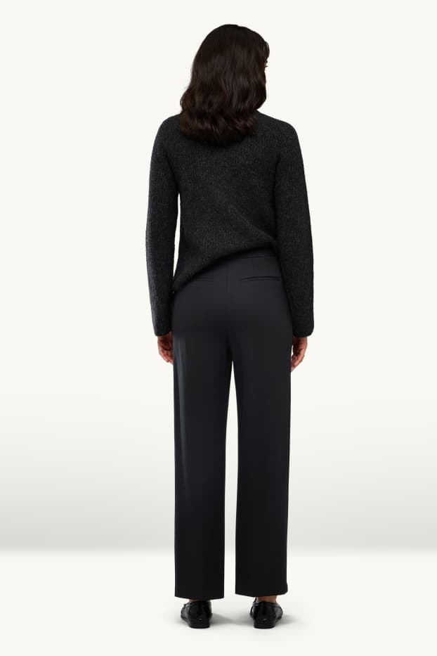 Femei - Pantaloni din jerseu - talie înaltă - straight fit - negru