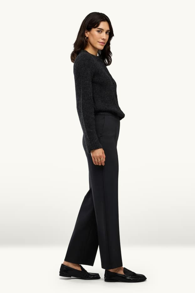 Femei - Pantaloni din jerseu - talie înaltă - straight fit - negru