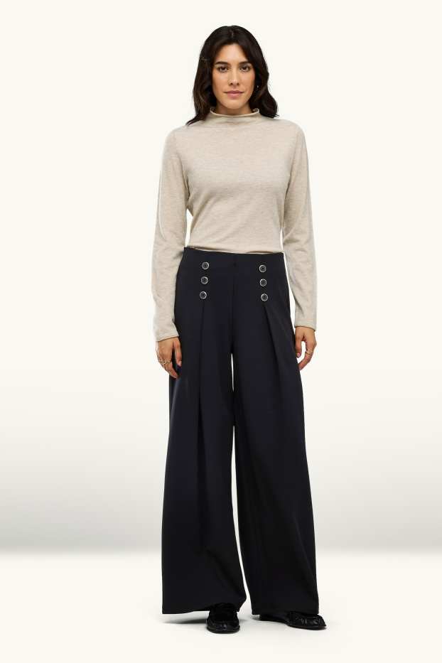Damen - Stoffhose - High Waist - Wide Leg - schwarz