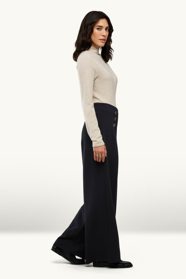 Damen - Stoffhose - High Waist - Wide Leg - schwarz