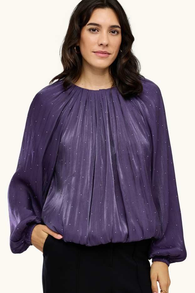 Dames - Blouse van chiffon met strass-steentjes - paars