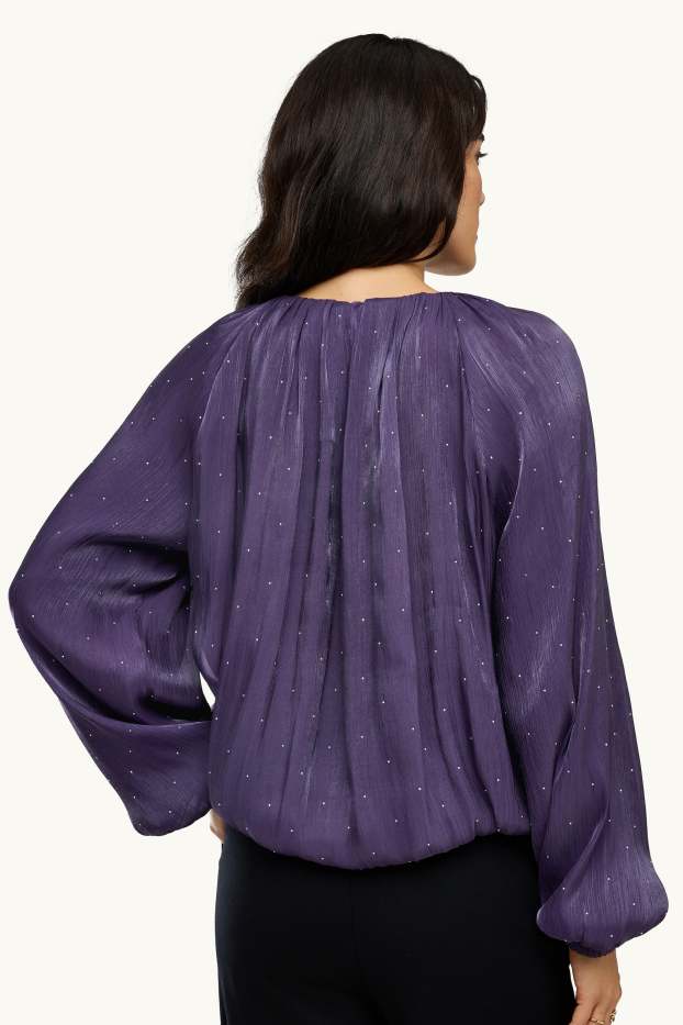 Dames - Blouse van chiffon met strass-steentjes - paars