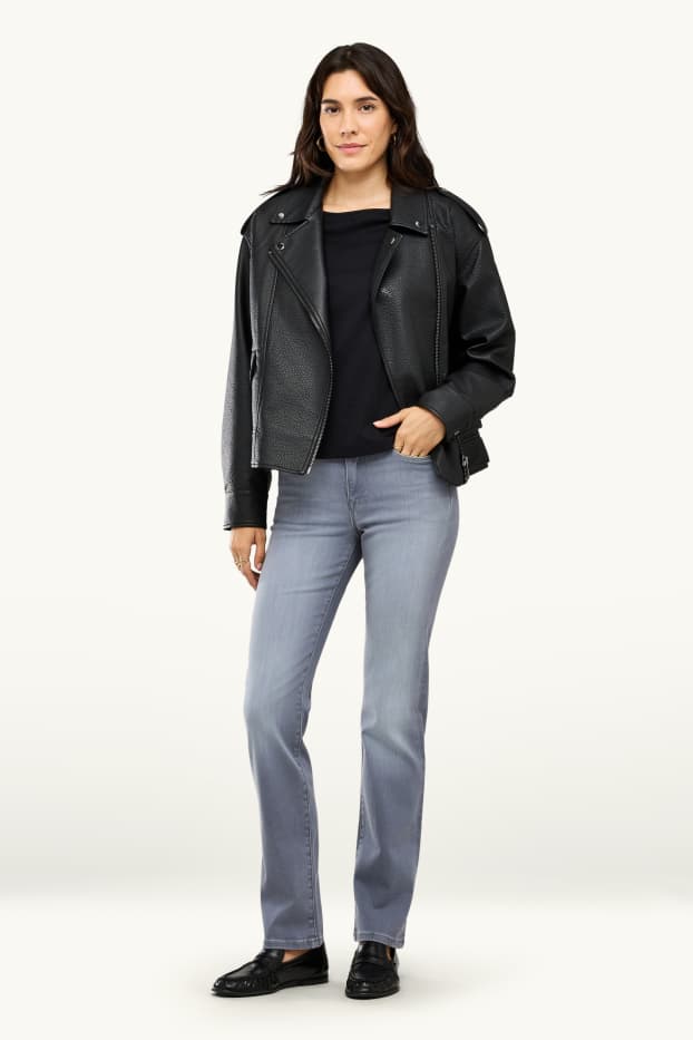 Femei - Straight jeans - talie medie - denim-albastru gri