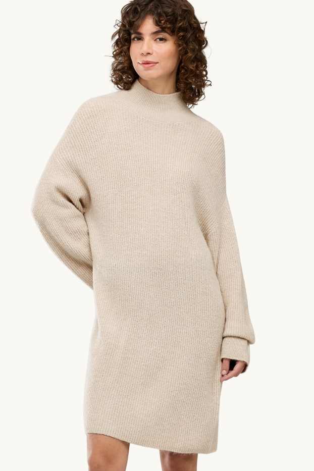 Damen - Strickkleid - Straight Fit - gerippt - beige