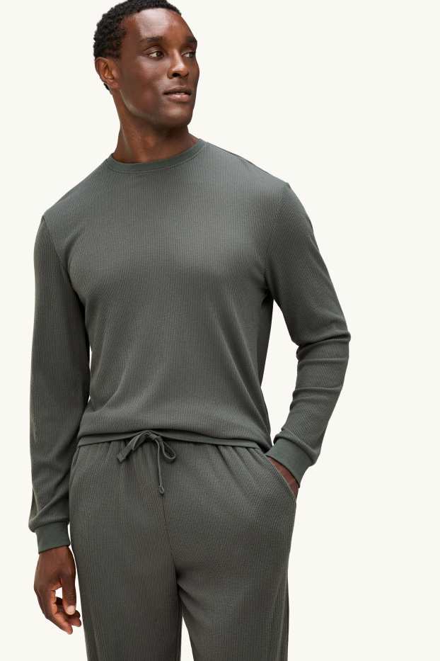 Hommes - Pyjama - finition côtelée - vert