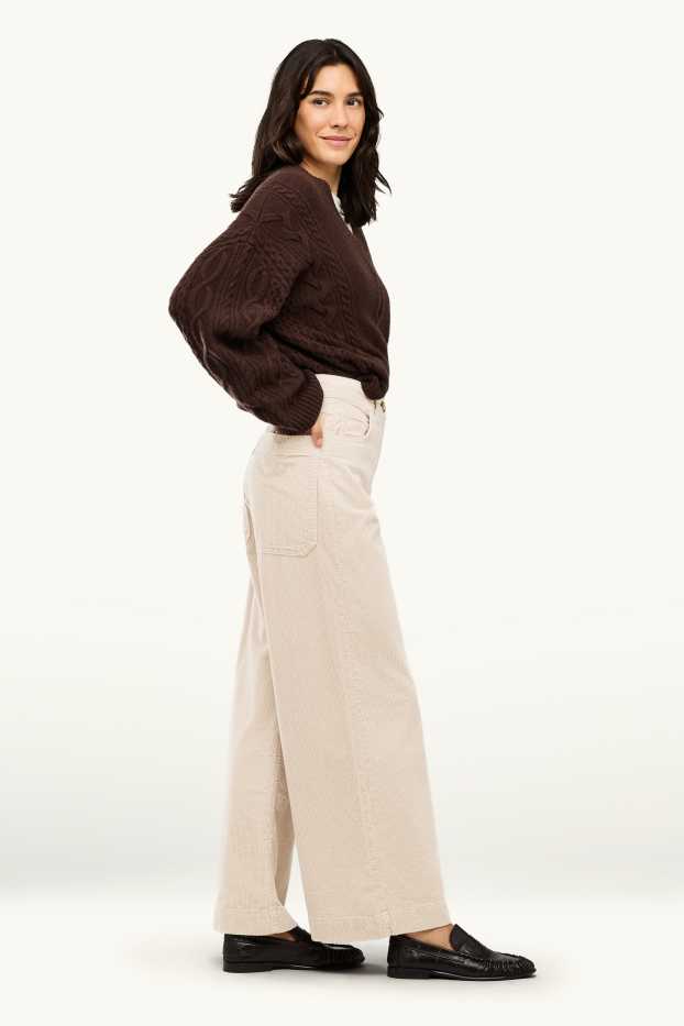 Dona - Pantalons de pana - high waist - wide leg - crema
