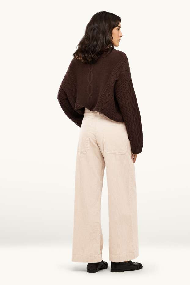 Dona - Pantalons de pana - high waist - wide leg - crema