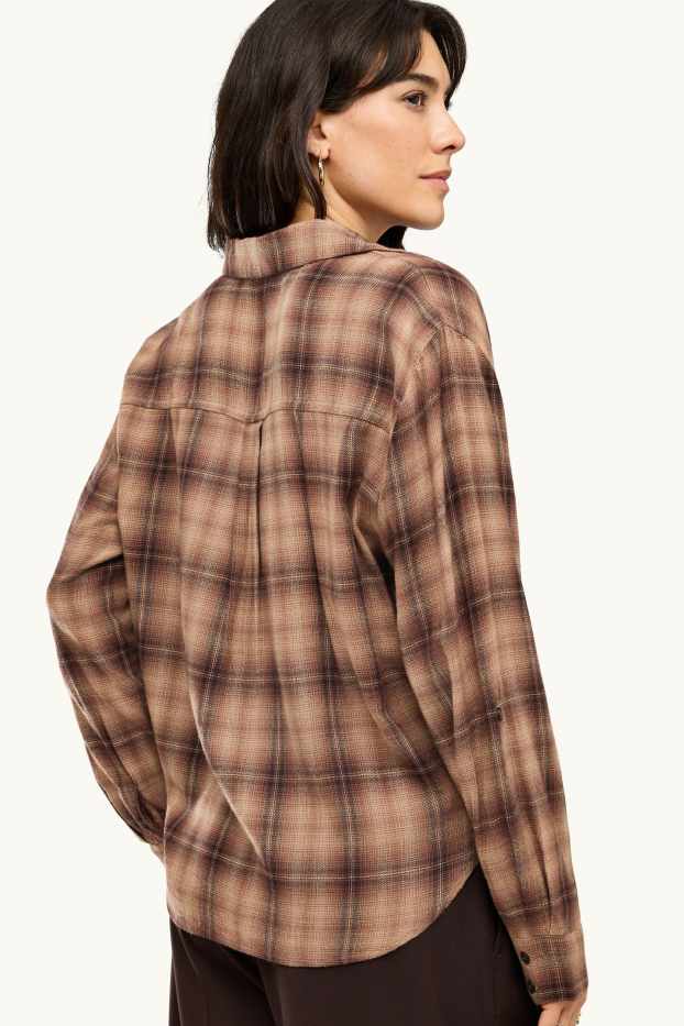 Dames - Overhemdblouse - geruit - bruin / beige