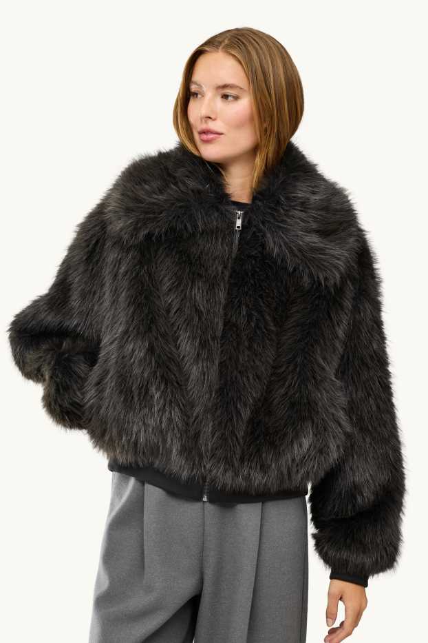 Donna - Giubbotto - ecopelliccia - grigio scuro