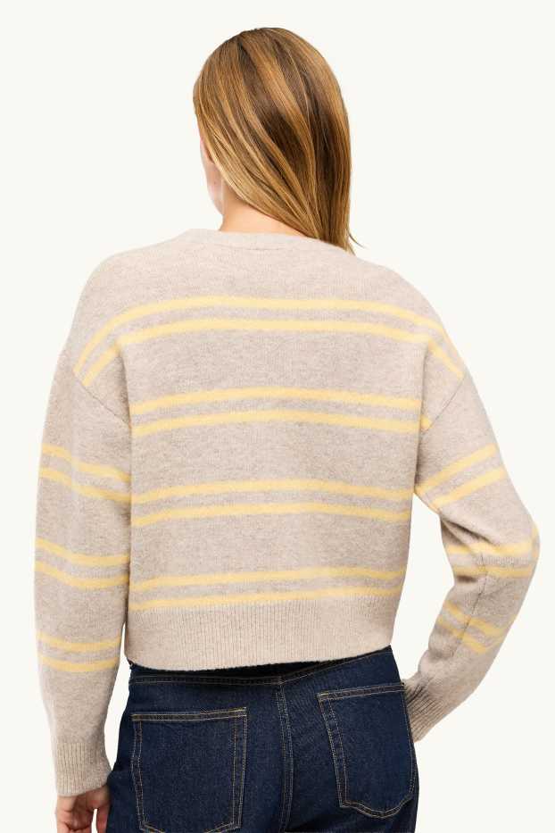 Femei - Cardigan tricotat - cu dungi - maro / galben