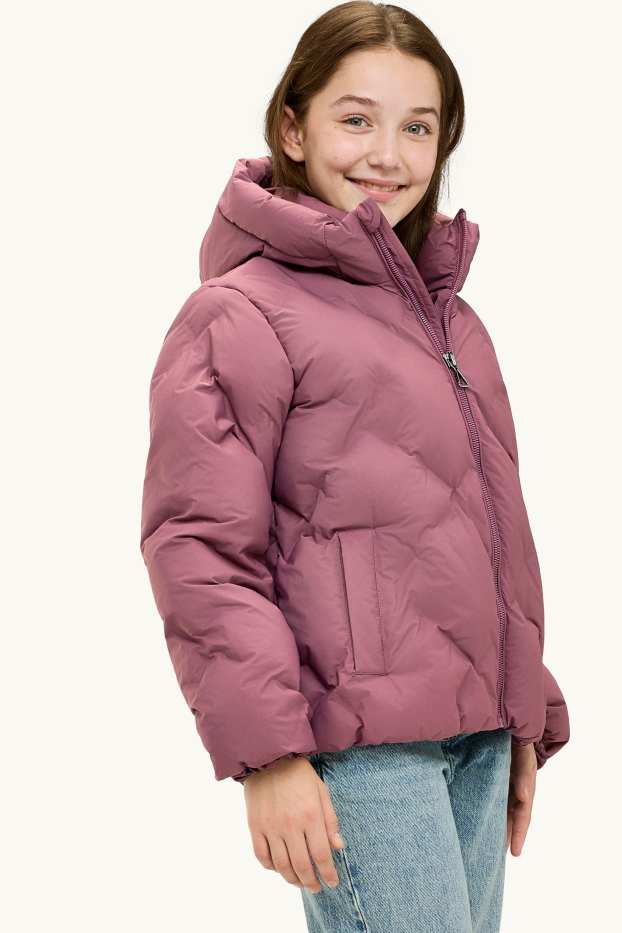 Kinder Mädchen - Steppjacke mit Kapuze - wasserabweisend - dunkelrosa
