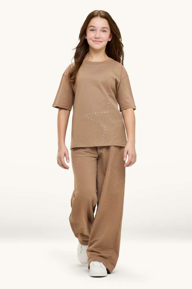 Kinderen: meisjes - Ster - joggingbroek - lichtbruin