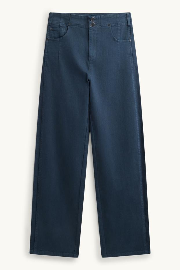 Women - Cloth trousers - high waist - straight fit - dark blue
