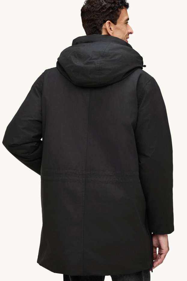 Pánské - Parka s kapucí - s výplní - vodotěsná - černá