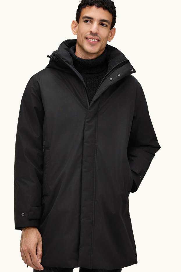 Pánské - Parka s kapucí - s výplní - vodotěsná - černá