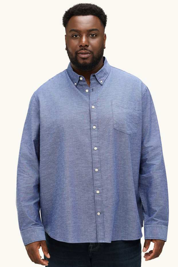 Herren - Hemd - Regular Fit - Button-down - blau-melange