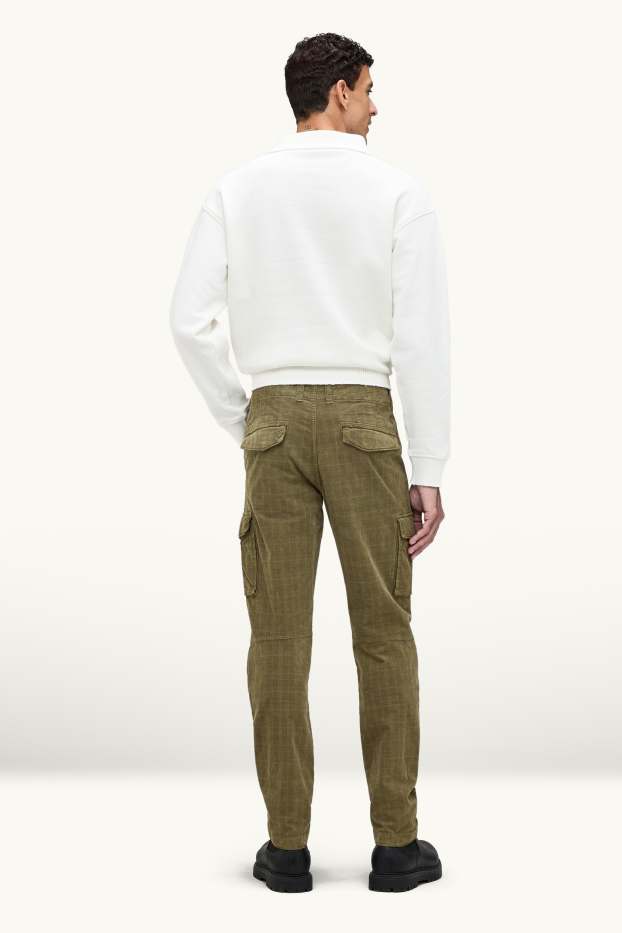 Men - Corduroy cargo trousers - tapered fit - textured - dark green