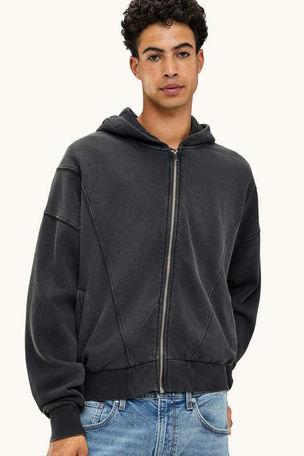 Hommes - Sweat zippé avec capuche - gris foncé