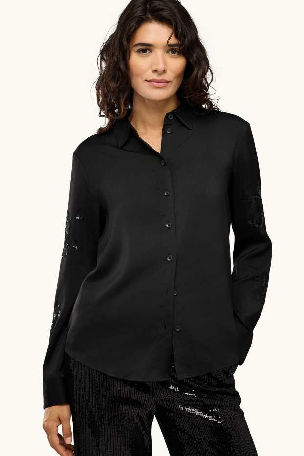 Donna - Camicia - effetto brillante - nero