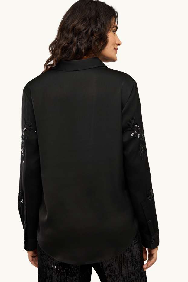 Donna - Camicia - effetto brillante - nero