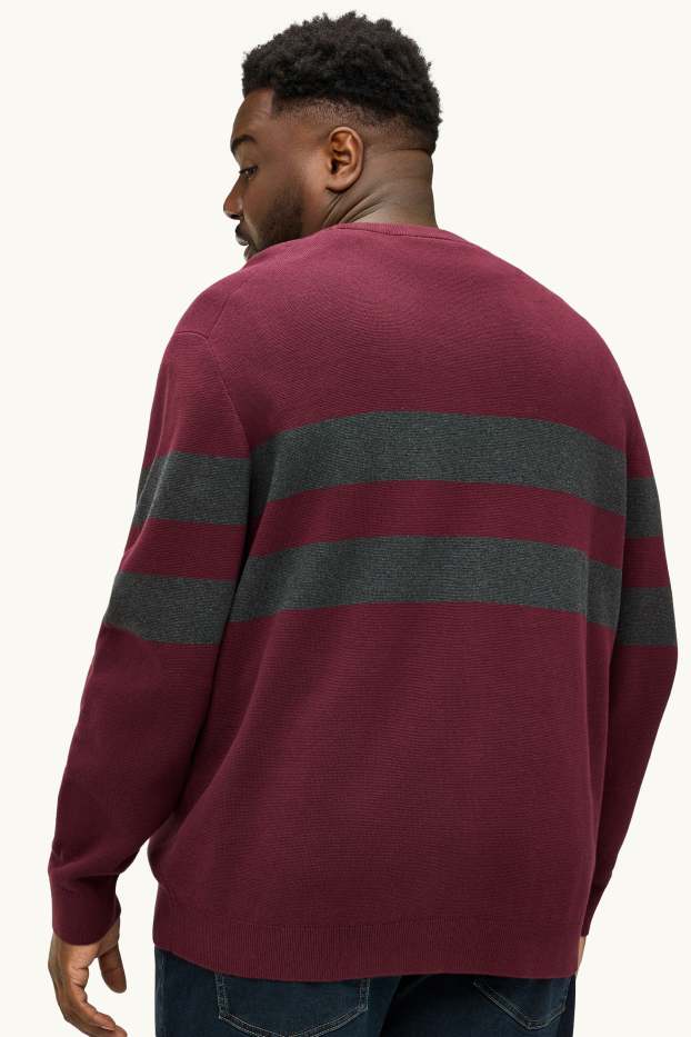 Men - Jumper - striped - bordeaux / black